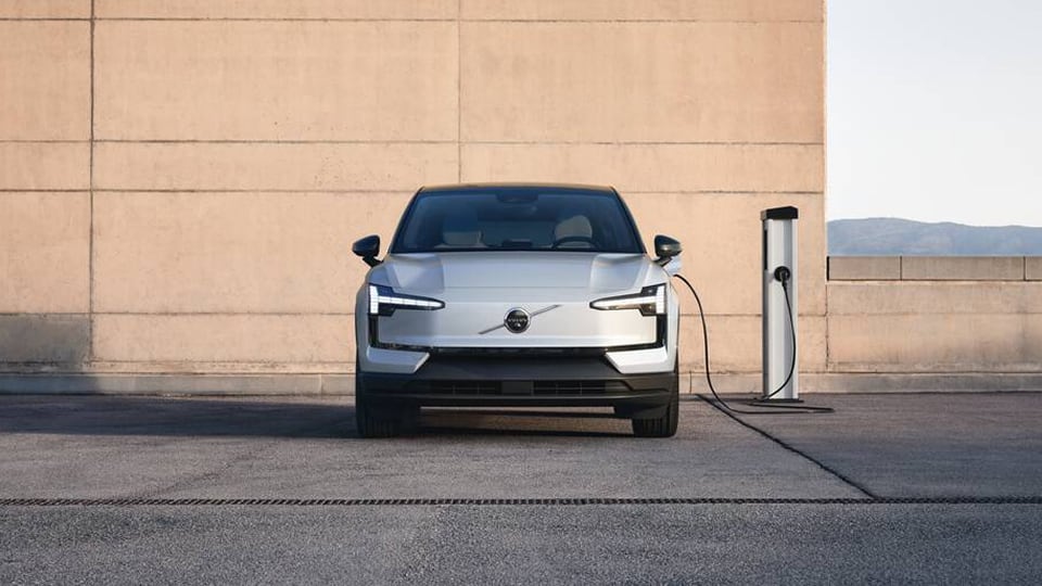 Front view of Volvo vehicle charging